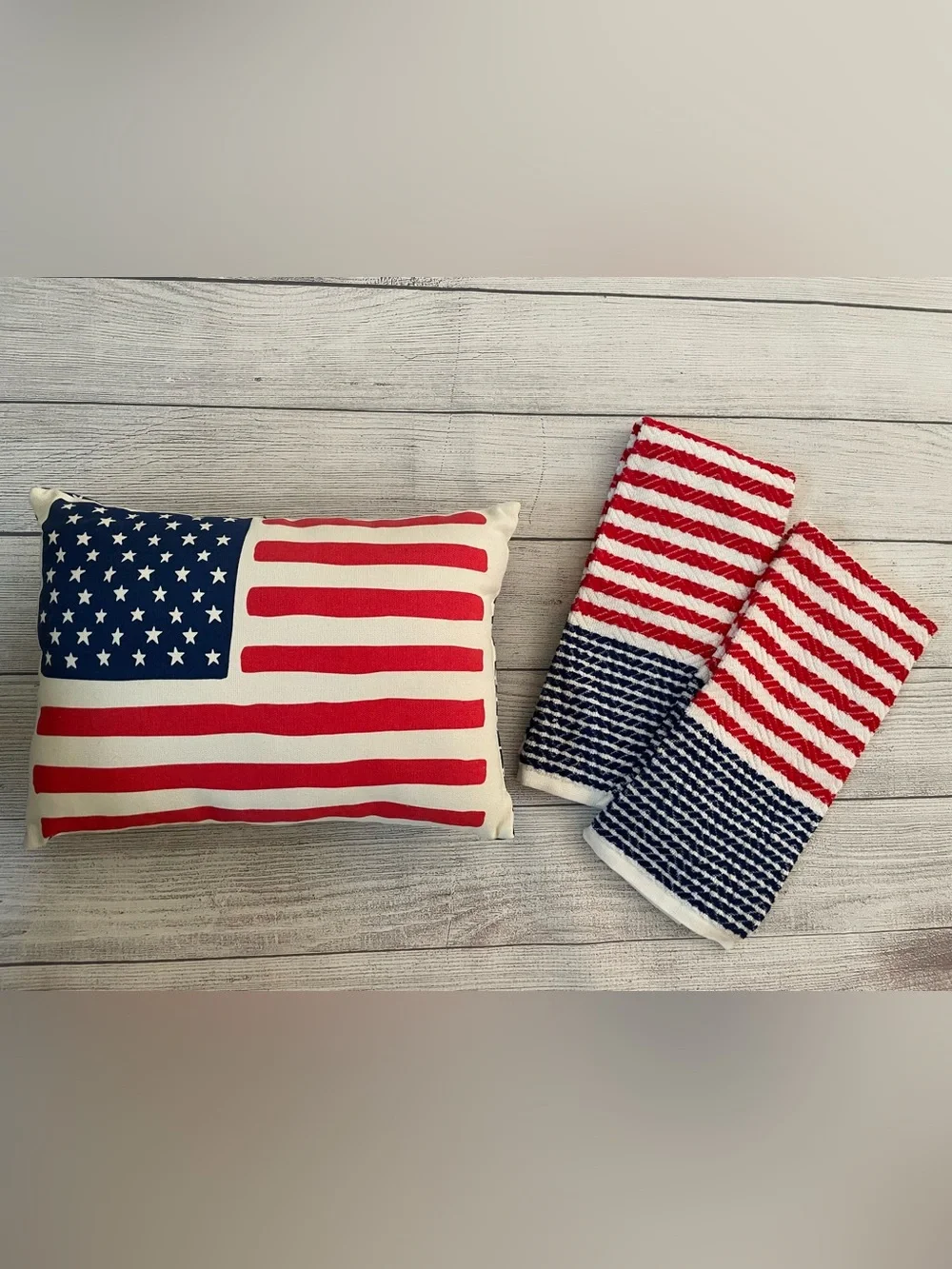 Patriotic American Flag Decor Pillow and Kitchen Towels Set